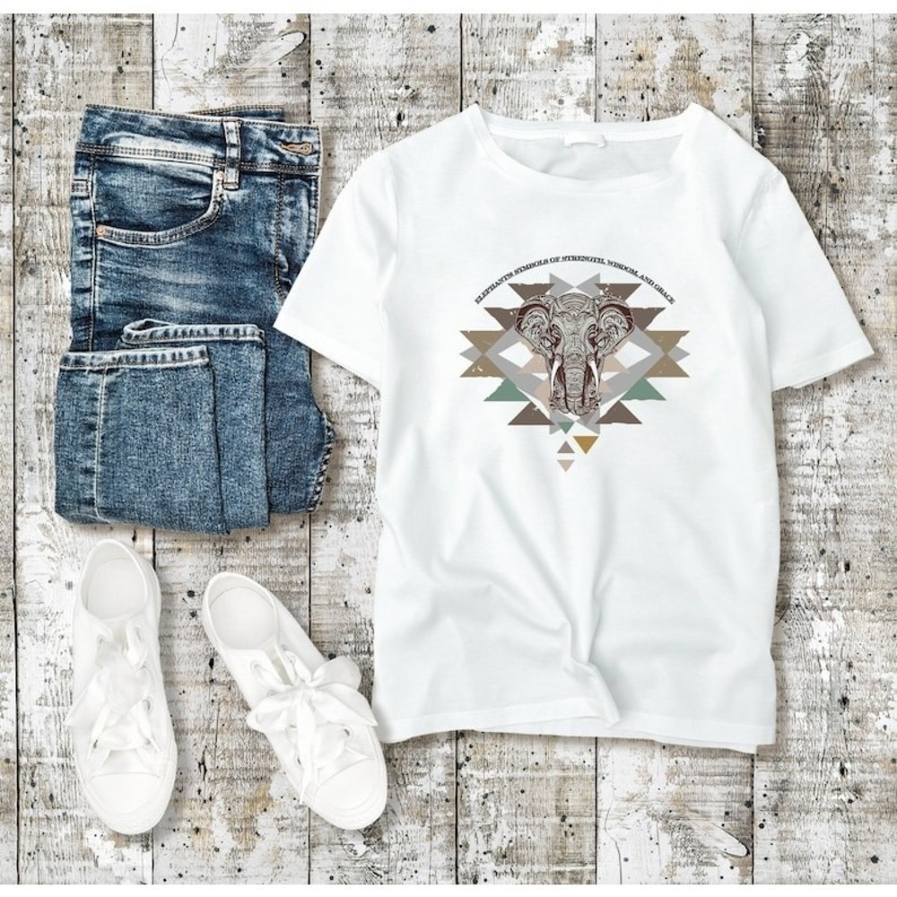 Tribal Elephant Symbolic Wildlife Art Graphic Unisex T-Shirt